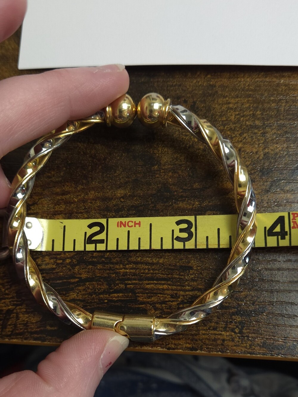 Silver & Gold Tone Twist Rope Style Hinged Bracelet Designer Style - Picture 4 of 10